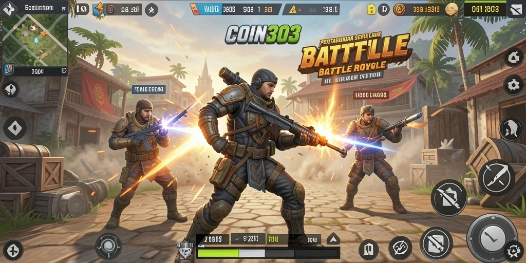 Tampilan aksi seru dalam gameplay Battle Royale COIN303.