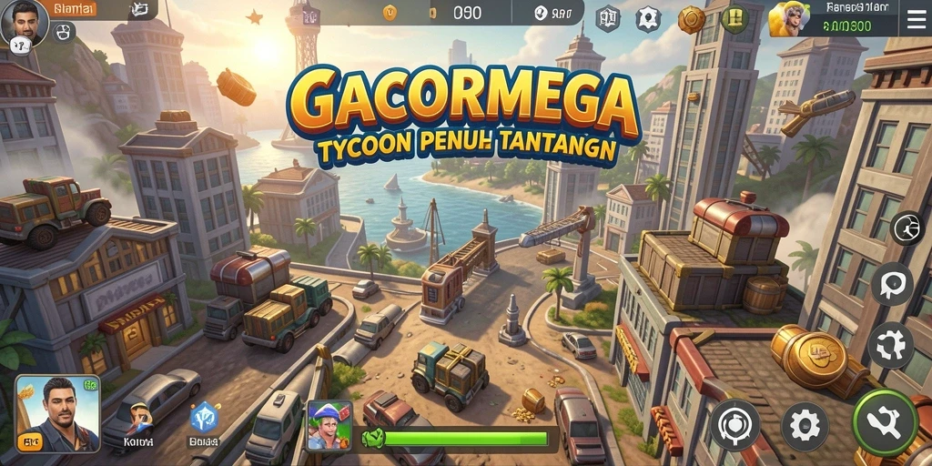 Tampilan gameplay GACORMEGA dengan berbagai elemen Tycoon.