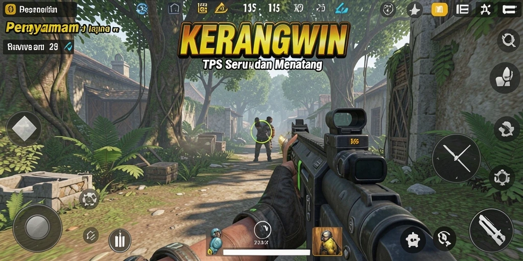 Tampilan seru gameplay KERANGWIN dengan aksi tembak-menembak intens.