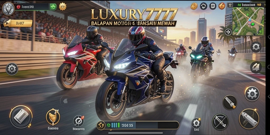Screenshot LUXURY777 menampilkan aksi balapan motor yang mendebarkan.