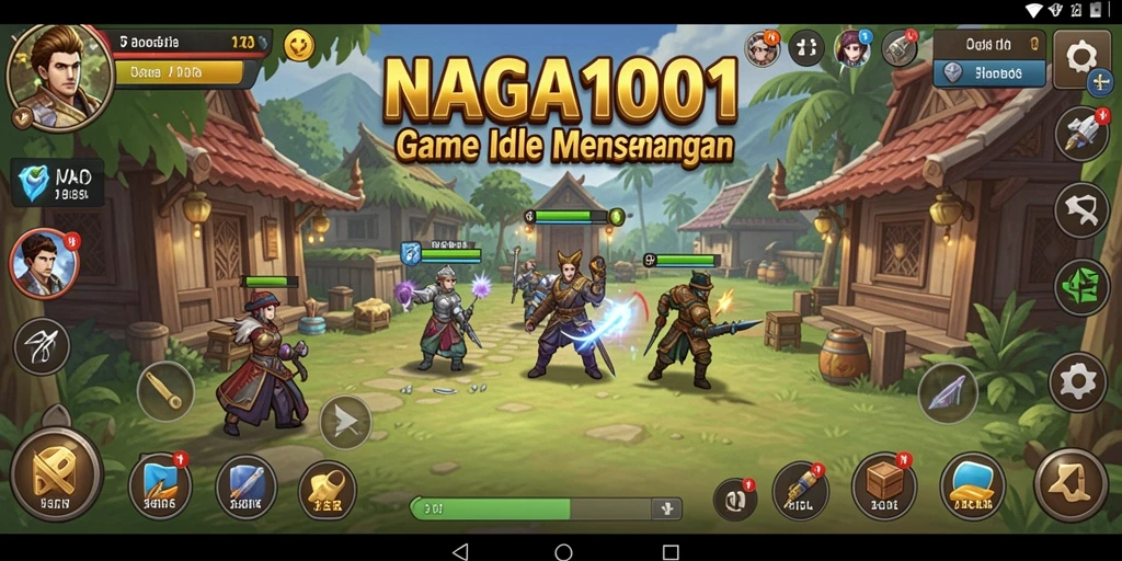 Screenshot gameplay NAGA1001 yang menunjukkan aksi santai dan manajemen sumber daya.