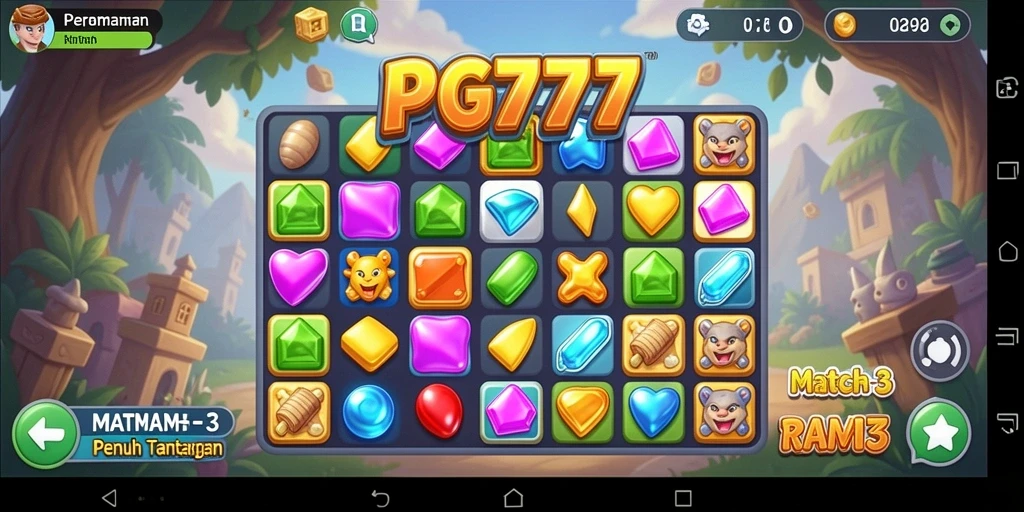 Screenshot gameplay PG777 menunjukkan aksi seru dalam mencocokkan item Match-3.