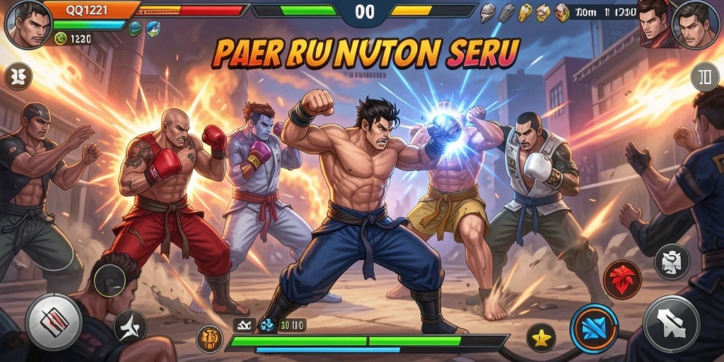 Screenshot utama QQ1221 menampilkan aksi bertarung intens yang mendebarkan.