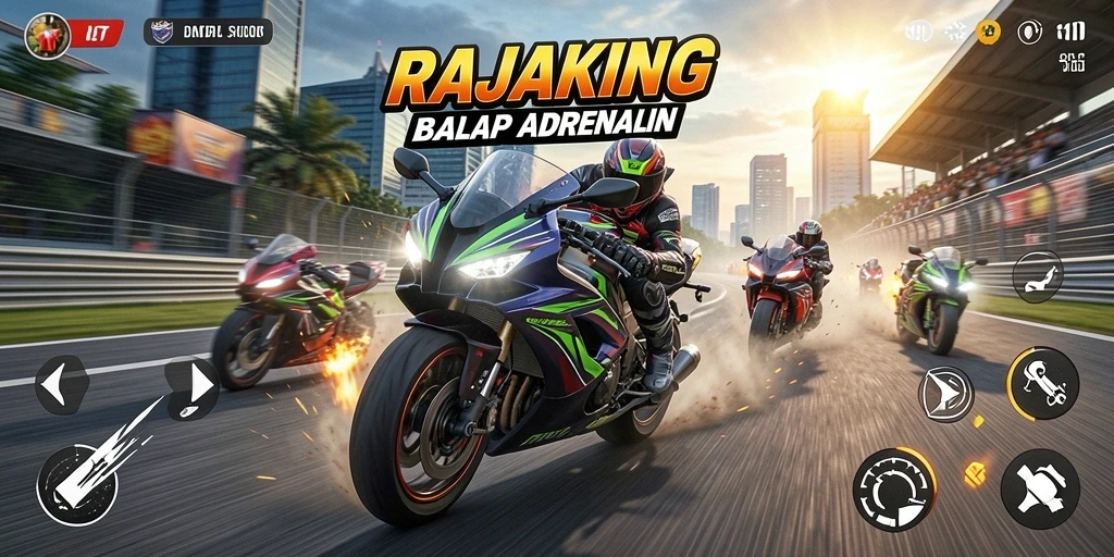 Tampilan gameplay seru dalam balapan motor RAJAKING.