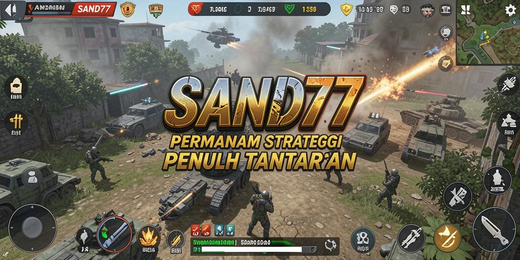 Tangkapan layar utama dari gameplay <strong>SAND77</strong> yang menampilkan aksi strategi yang intens.